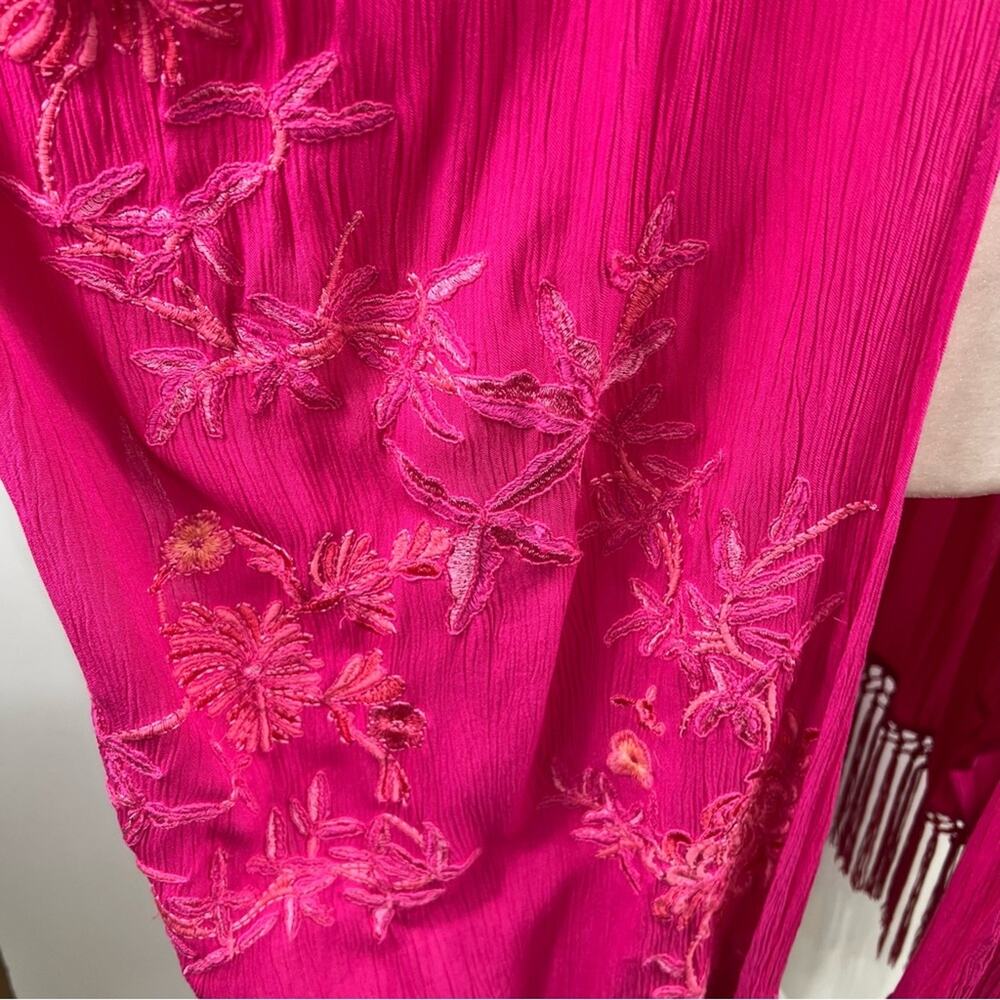 Chico's Fuchsia Floral Fringe Wrap - Picture 9 of 16